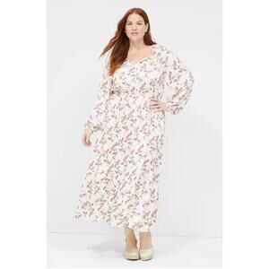 Lane Bryant Satin Blouson Sleeve Tiered Midi Dress 20 Peasant Floral Boho Whimsy